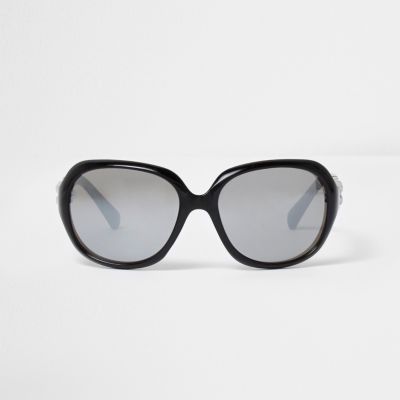 Girls black oversized silver lens sunglasses